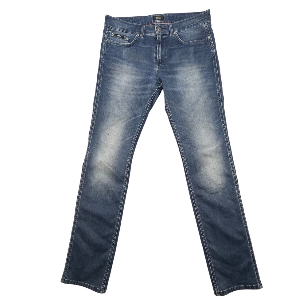 Hugo Boss Delaware Slim Fit Blue Jeans Italian Fabric Straight Leg Mens 34x34